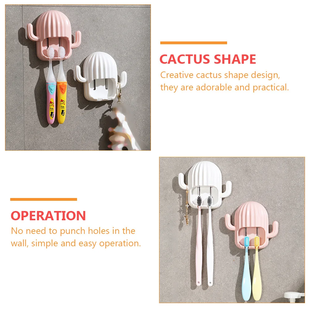 

2 pcs Shape Toothbrush Holders Plastic Bathroom Storage Rack For Toothbrushes Keys Toothbrush Holders Pink White