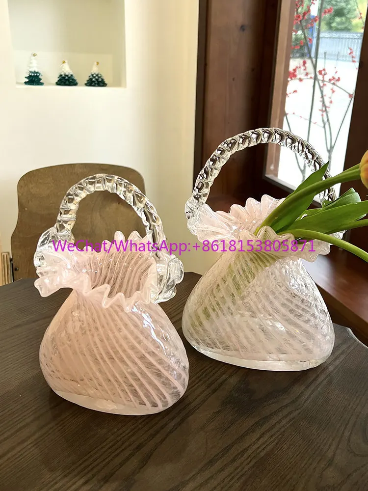 Premium sense exquisite light luxury glazed handbag bag vase glass flower basket living room home