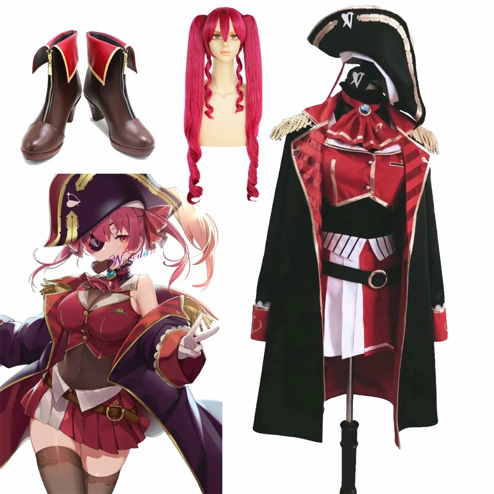 

Anime VTuber Hololive Marine Houshou Cosplay Costume Wig Shoes Captain Uniform Cute Suit Women Birthday Party Fancy Dress