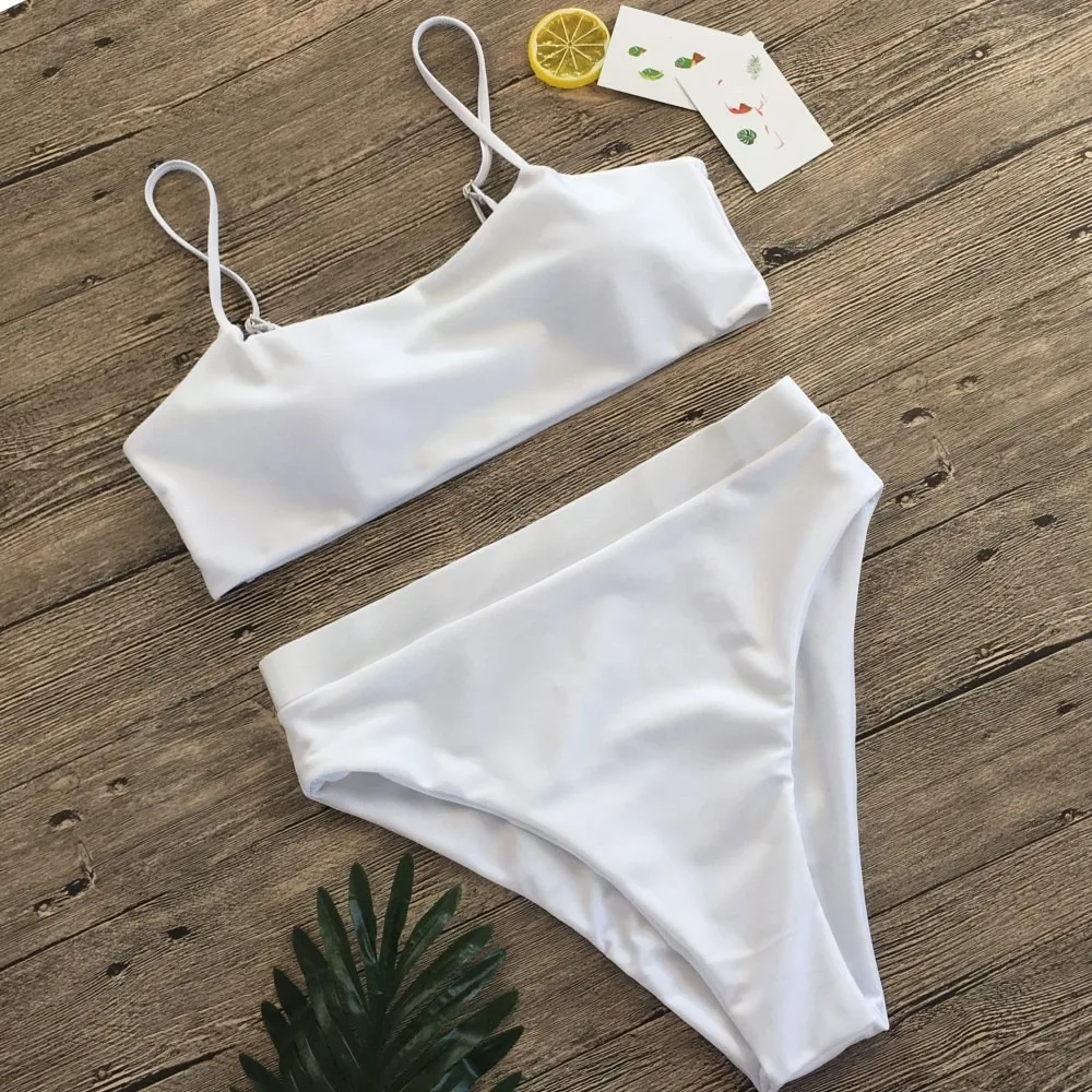 Conjunto de biquíni sem costas de cor sólida para mulheres e meninas, Sexy Split Swimwear, maiô de praia, novo 2024