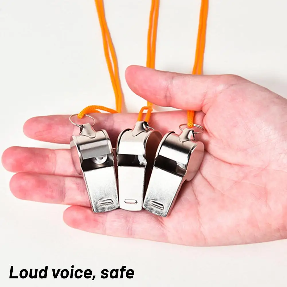 24pcs Stainless Steel Whistle Loud Voice With Lanyard Professional Referees Whistle Lifeguards Survival Tool