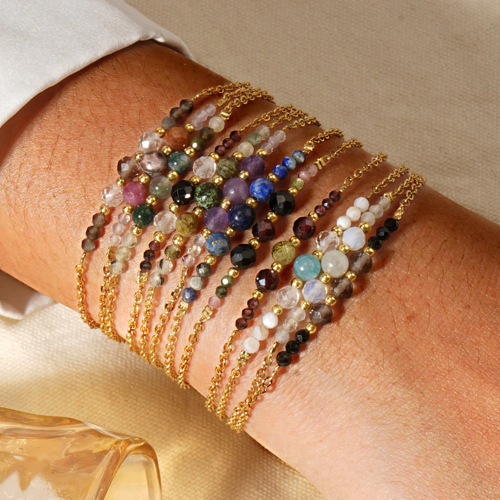 Bohemian Style Stainless Steel O-chain Bracelets Women Elegant Natual Stone Beads Handmade Jewellery Party Gift Wholesale