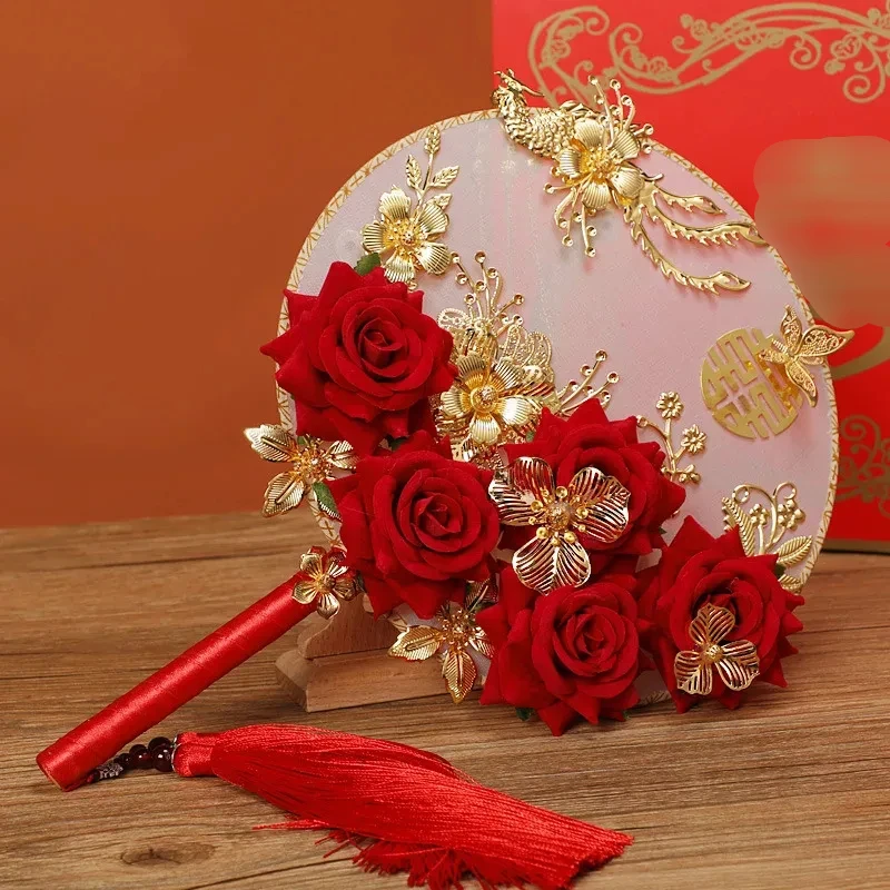 Stil Retro Braut Fan Xiuhe Kleidung Fan handgemachte Glück Hand Fan Hochzeit Bouquet liefert Fotografie Halten Fan Prop