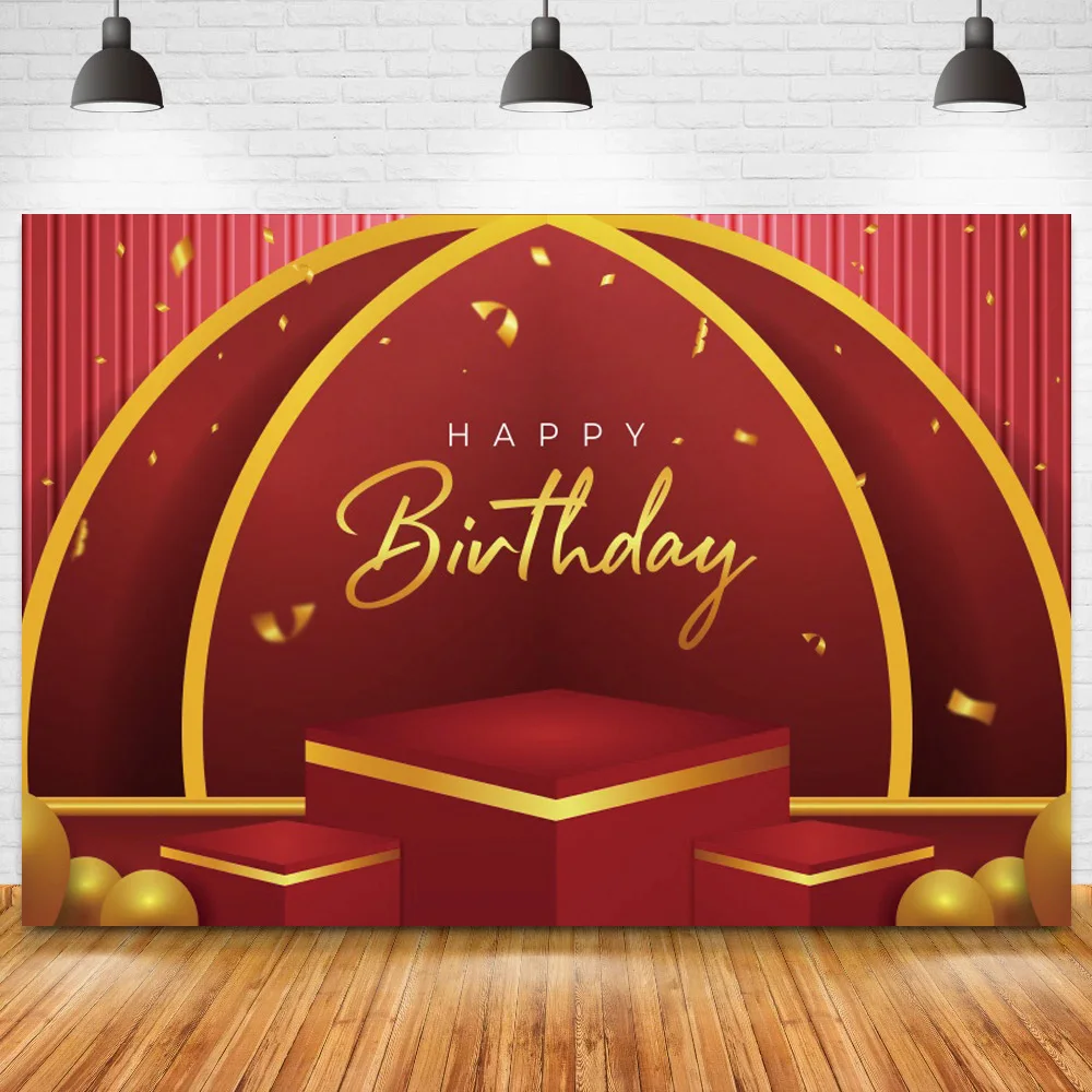 Red Step Box Show Stage Happy Birthday Photo Background Black Balloon Chalkboard Custom Backdrop Cake Table Banner Decor