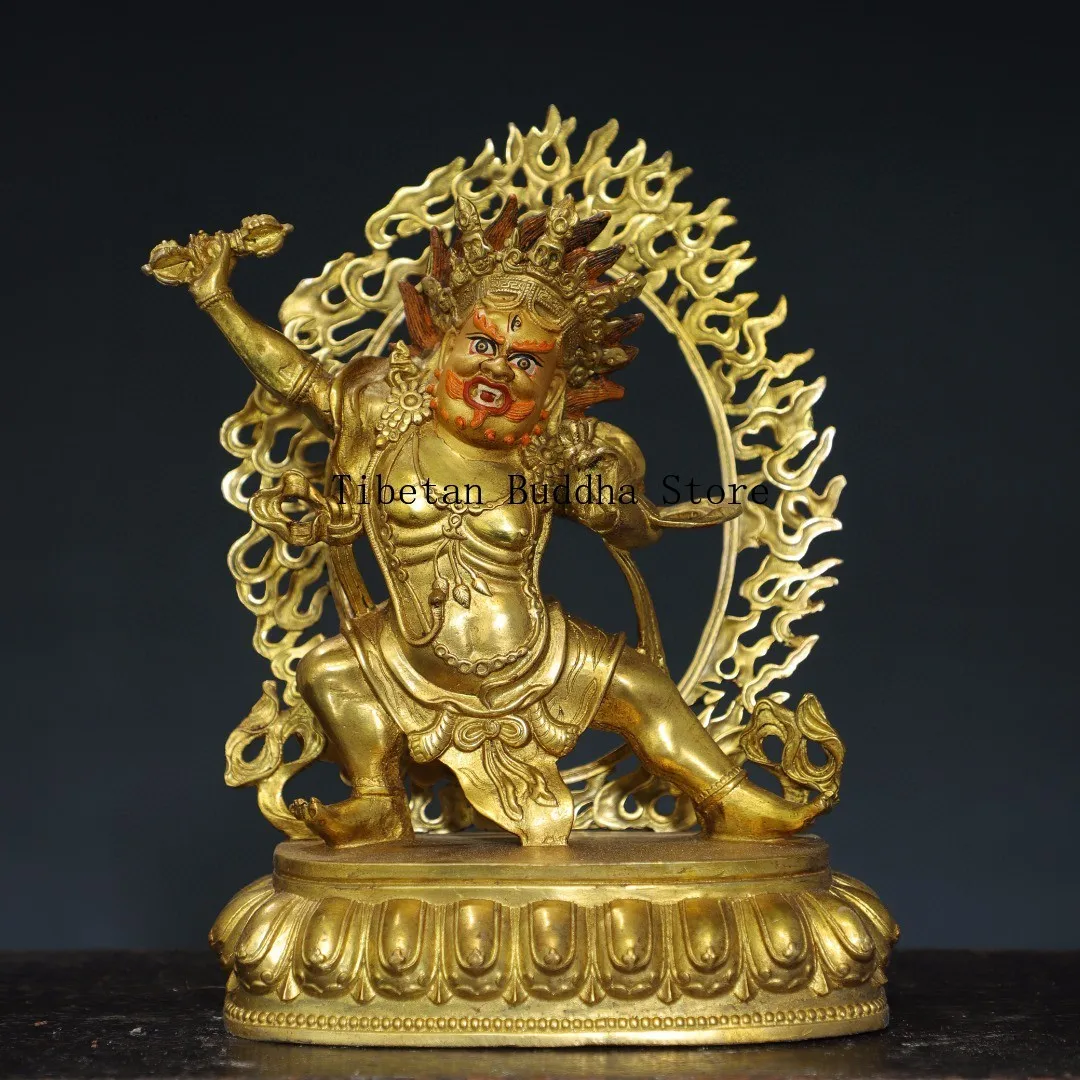 Nepal Tibetan old brass gilt diamond hand backlight big black sky god of wealth ornament home Buddhist hall supplies 25cm