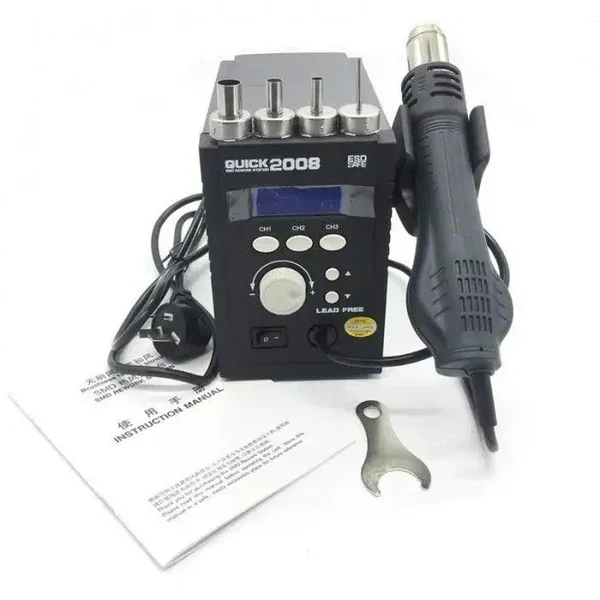 QUICK 2008D+ Heat Gun Hot Air Soldering Station with ESD Digital Display for Phone SMD BGA PCB Desoldering Repair Platform Tool