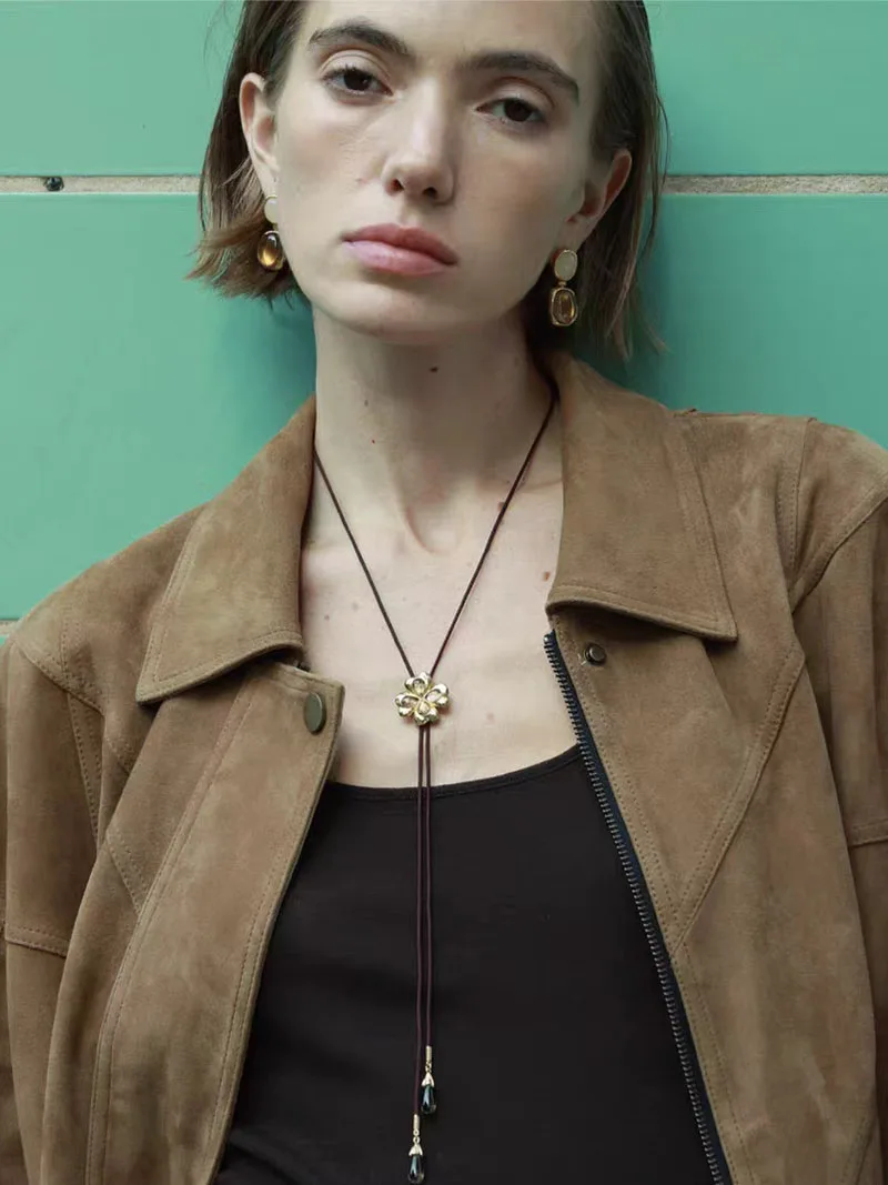 4 clover leaf flower Drawstring necklaces for women long sweater necklace winter adjusatble jewelry elegant jewelry