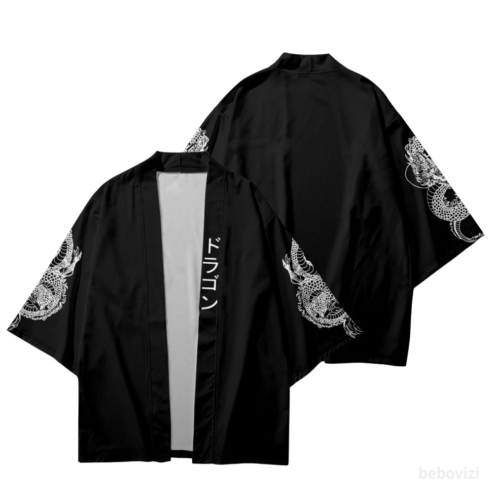 

Mens black dragon patterned kimono and sleeves, loose Japanese casual wear,Harajuku Harari wool sweater,Uta cosplay T-shirt 2025