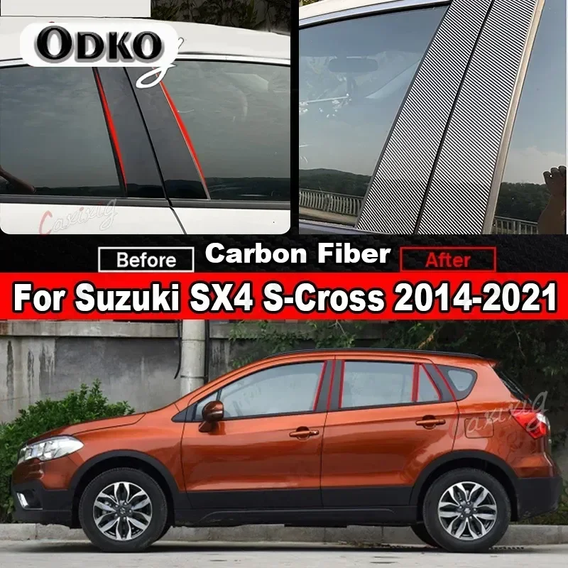 

Для Suzuki Scross SX4 2014-2021 8x черный автомобильный дверной оконный центр BC столбики отделка крышки наклейка ПК зеркальный эффект углеродное волокно