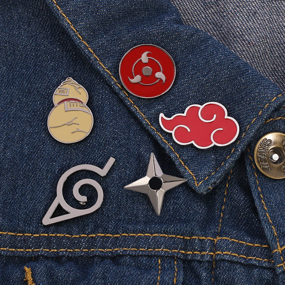 Naruto Akatsuki Brooch Pin Konoha Village Ninja Uzumaki Uchiha Sharingan Shuriken Dart Red Cloud Badge Anime Cosplay Props - view 6