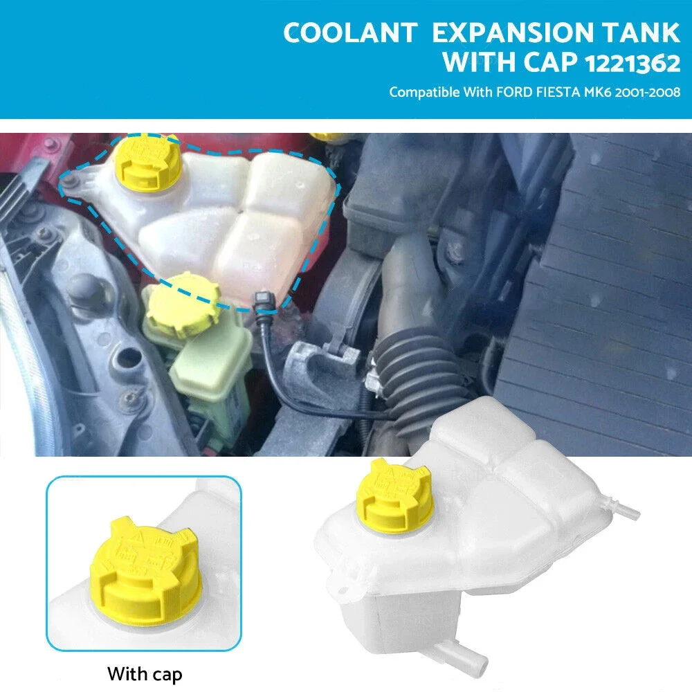 For FORD FIESTA MK6 2001-2008 COOLANT EXPANSION HEADER TANK BOTTLE & CAP 1221362