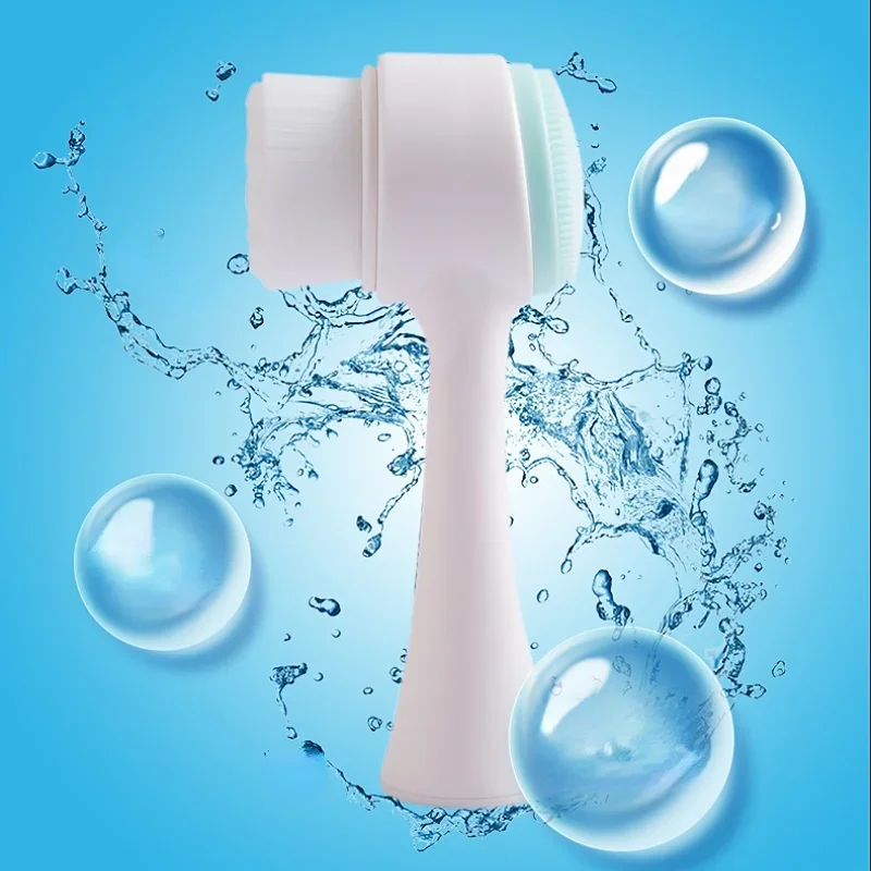 Portable 3D Bilateral Silicone Facial Cleanser Manual Massage Facial Brush Soft Bristles Silicone Double-Sided Face Brush