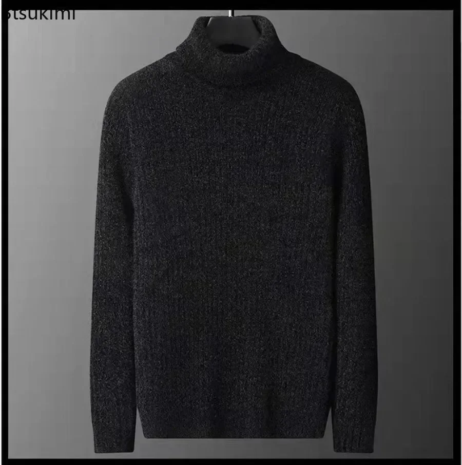 New 2024 Men\'s Thick Warm Sweaters Knitted Casual Winter Thickened Man PulloversHigh Neck Solid Slim Soft Sweaters for Men Tops