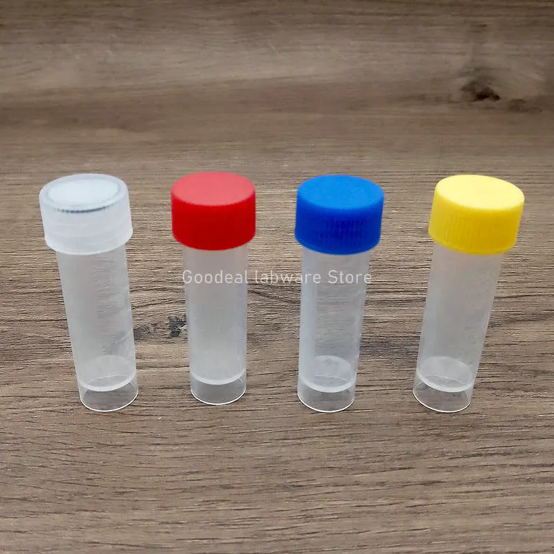 Lab 5ml Plastic Screw Mouth Freeze Tube with Leakproof Washer,Transparent Cryovial with Scale,Reagent/Ink Storage Tube