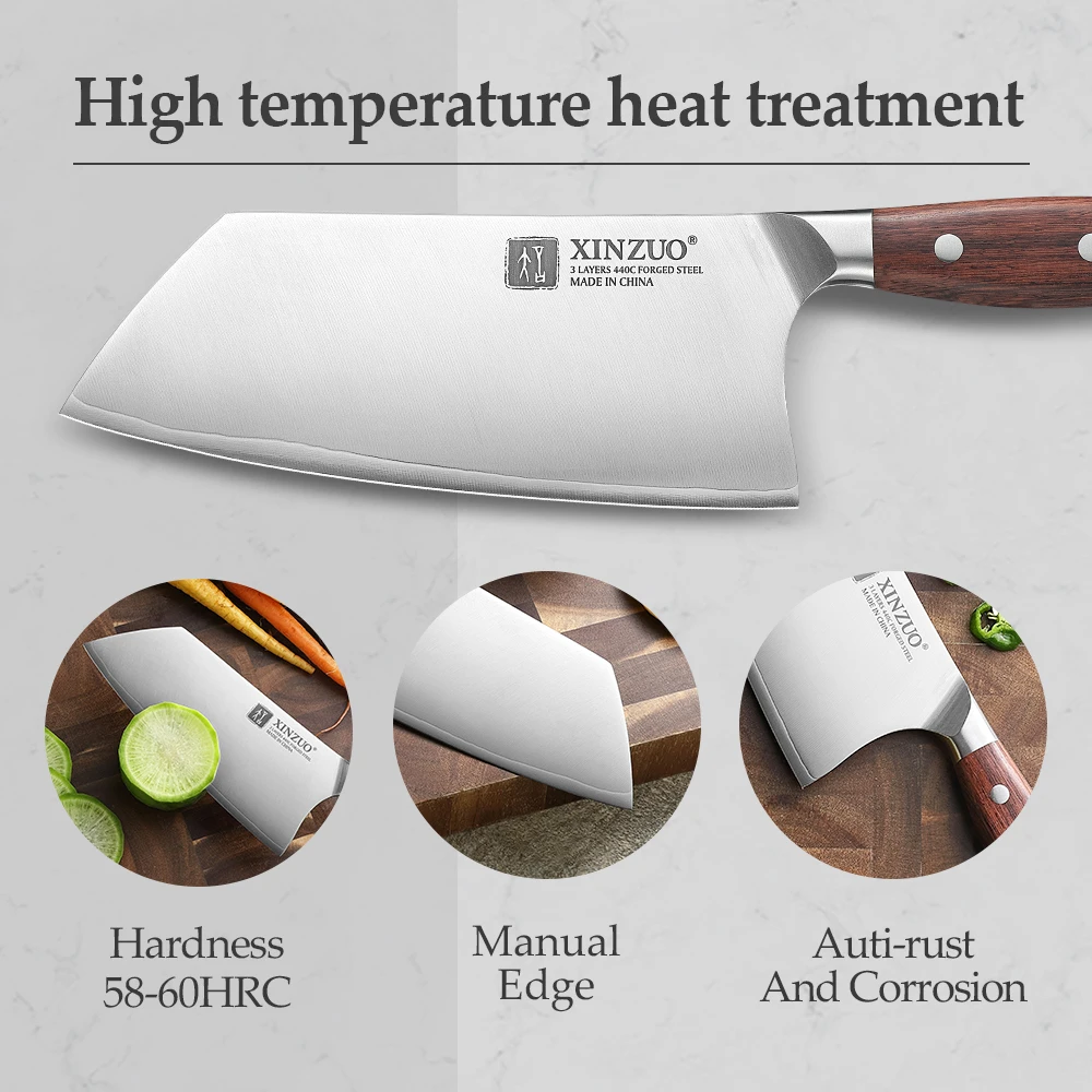 XINZUO New 7.1 Inches Cleaver Knife 3 Layers Composite Steel 440C Steel Core Ultra Sharp Kitchen Knife Vegetable Knife