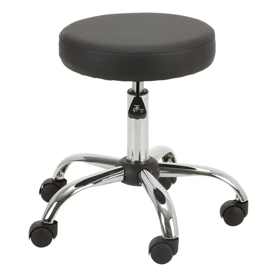 AdjustableHeight Chrome Plated Mobile Medical Stool w Extra Padding, Black