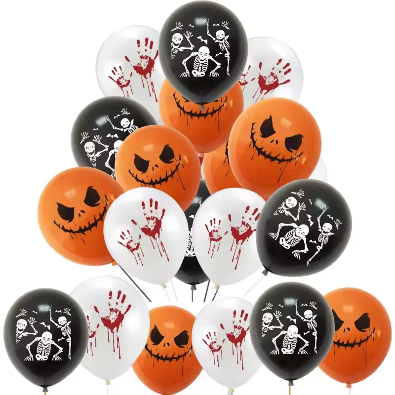 12/30 Stück 10 Zoll Latexballons, 3 Stile: Blutige Hand und Totenkopf mit gruseligem Ausdruck, Ballons für Halloween-Party-Dekoration.