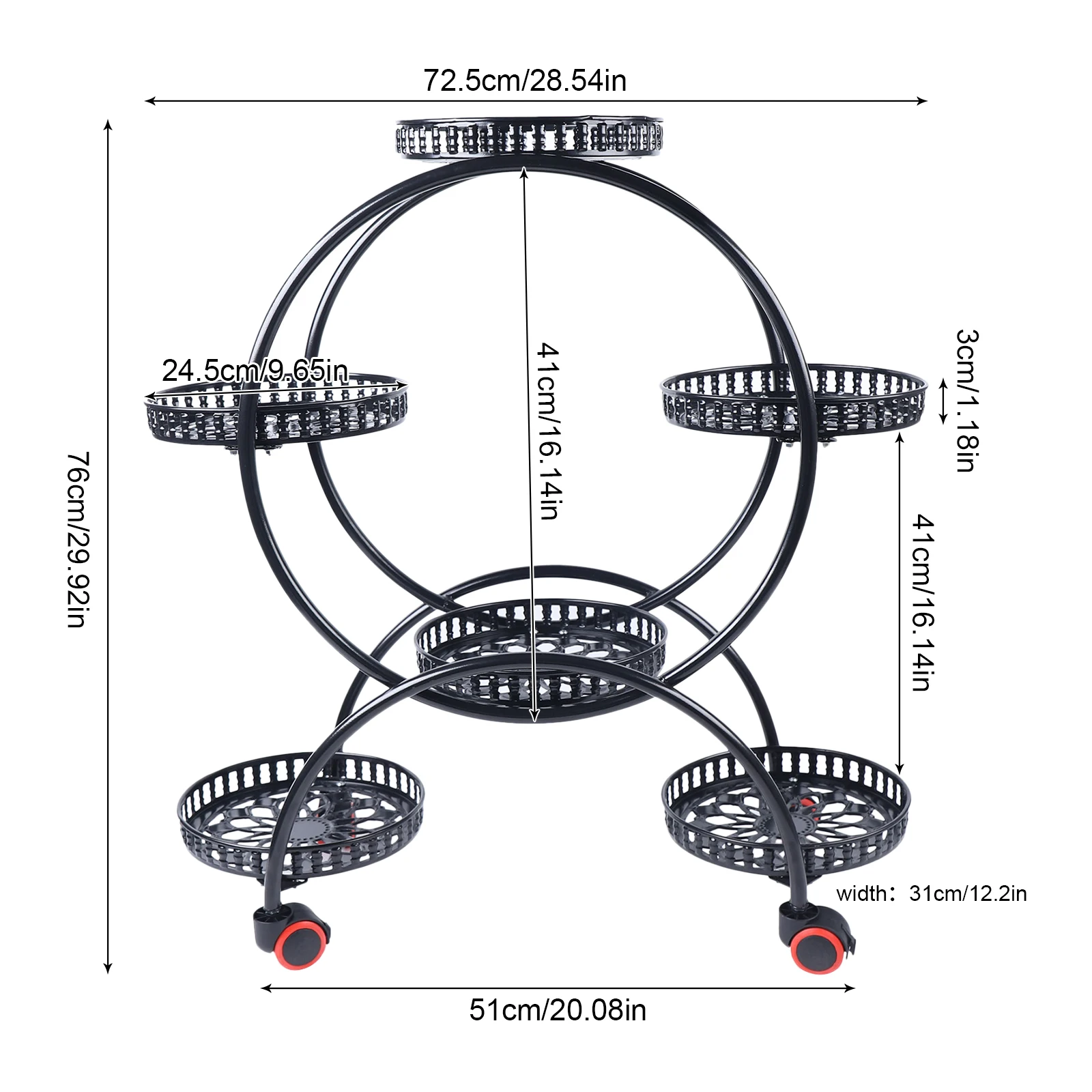 CNCEST Metal Plant Stand Rack With 4 Universal Wheels Flower Pots Holder Rack Storage Organize