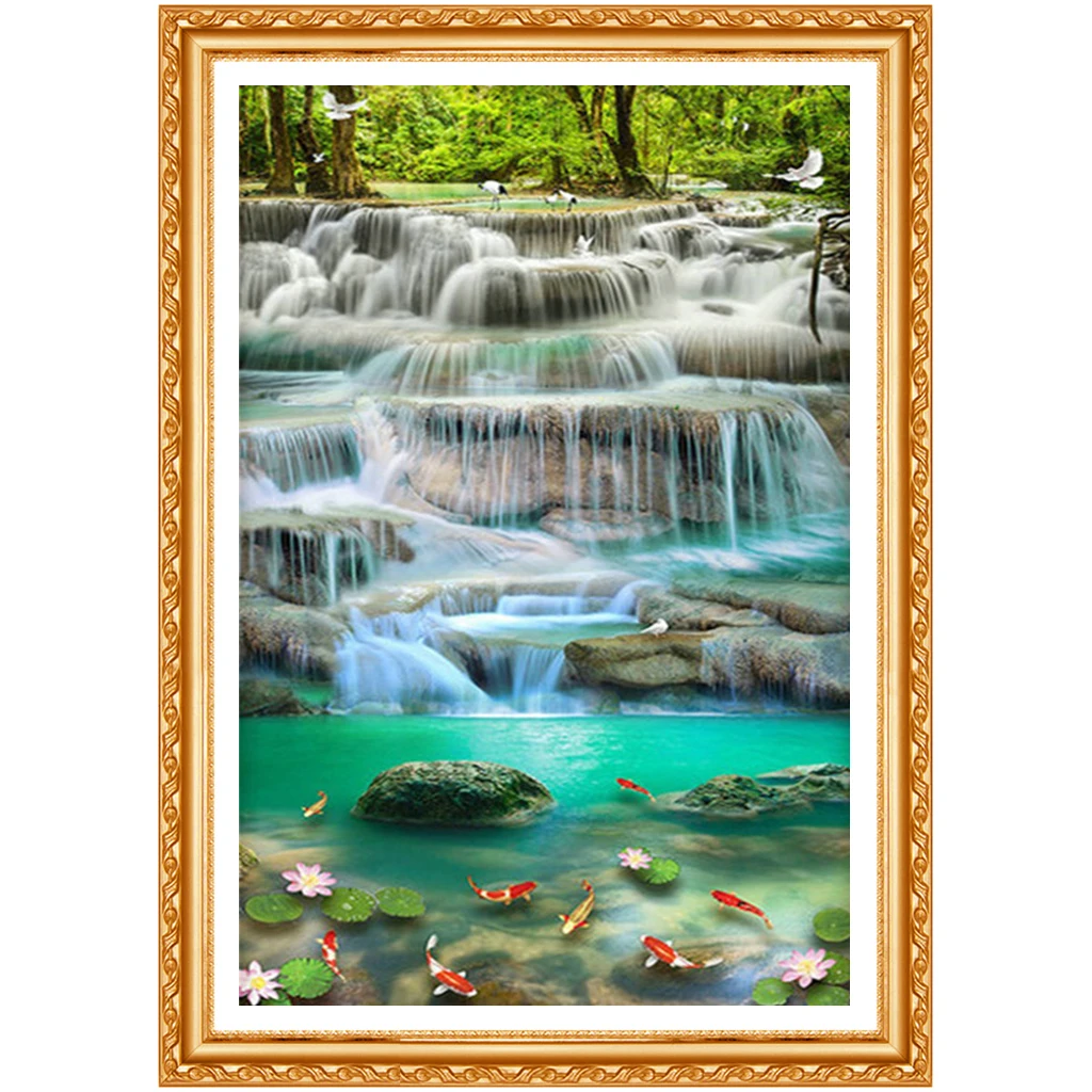 5D DIY Diamond embroidery Natural stream fish scenery picture Full Square rhinestone  Diamond Painting cross stich