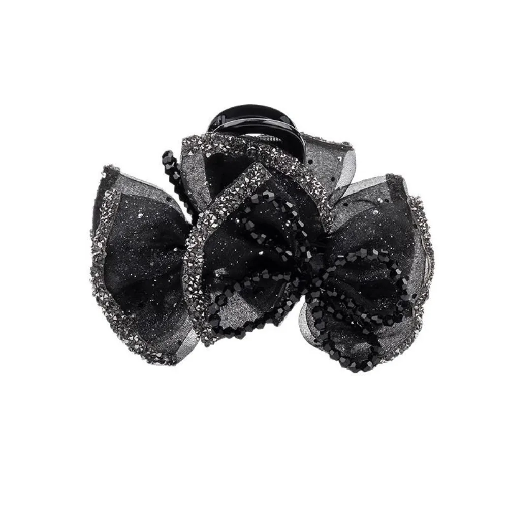 

Twinkle Beads Black Bow Shark Clip Cloth Elegant Shiny Rhinestone Hair Claw Headwear Polyester Women Sequin Hairgrips Banquet