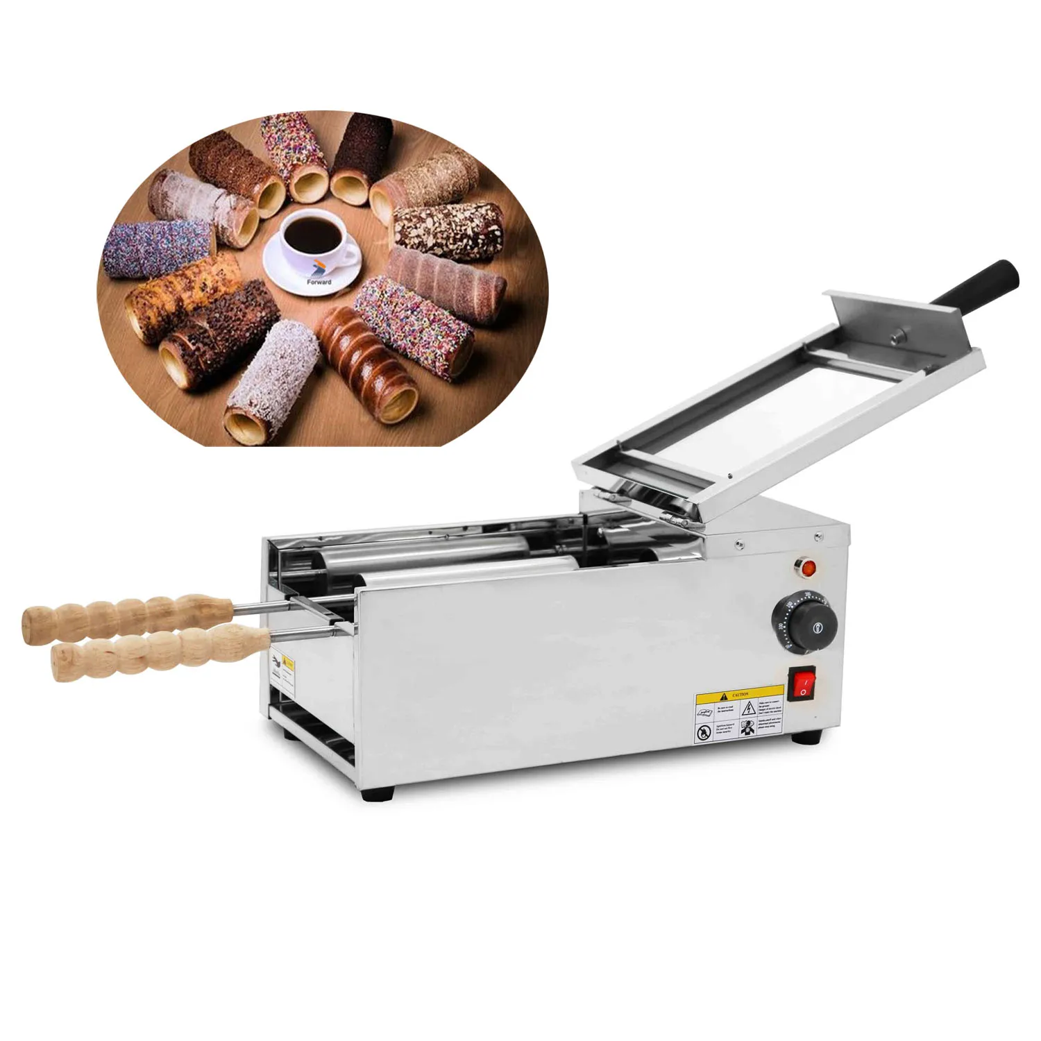 With 2 Roller Electric Hungarian Chimney Cake Maker Kurtos Kalacs Suto Roll Grill Oven Waffle maker Bread Roll Baking Machine