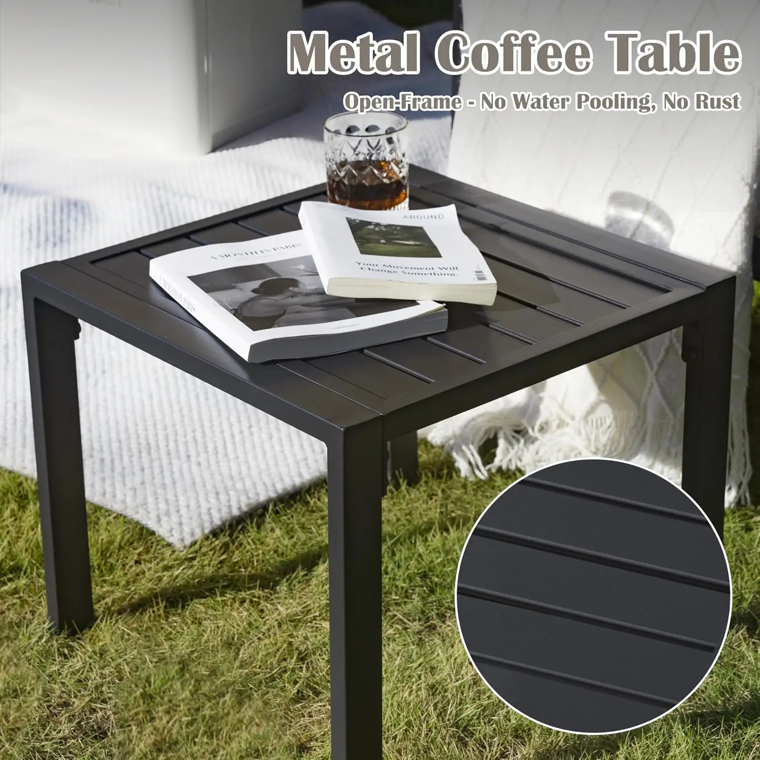 All-weather Rattan Patio Furniture Set, 3 Pieces Outdoor Sofa with 6 Inch Cushions & Coffee Table for , Light Grey, Customized