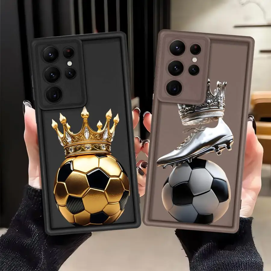 Case for Samsung Galaxy S26Ultra S20 FE S21 S24 ultra Note 20 Ultra S22 S26 Plus S25 S23 Phone Cover Golden Soccer Crown Print