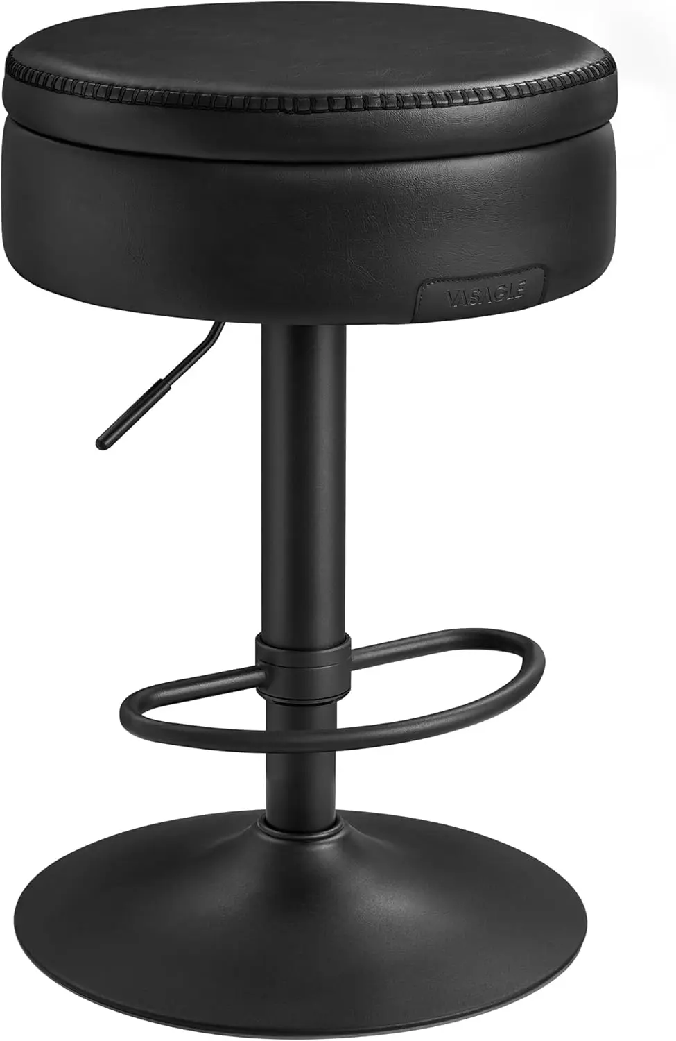 

360° Swivel Adjustable Height Bar Stool with Hidden Storage, Modern Synthetic Leather Design, Easy Assembly in Ink Black