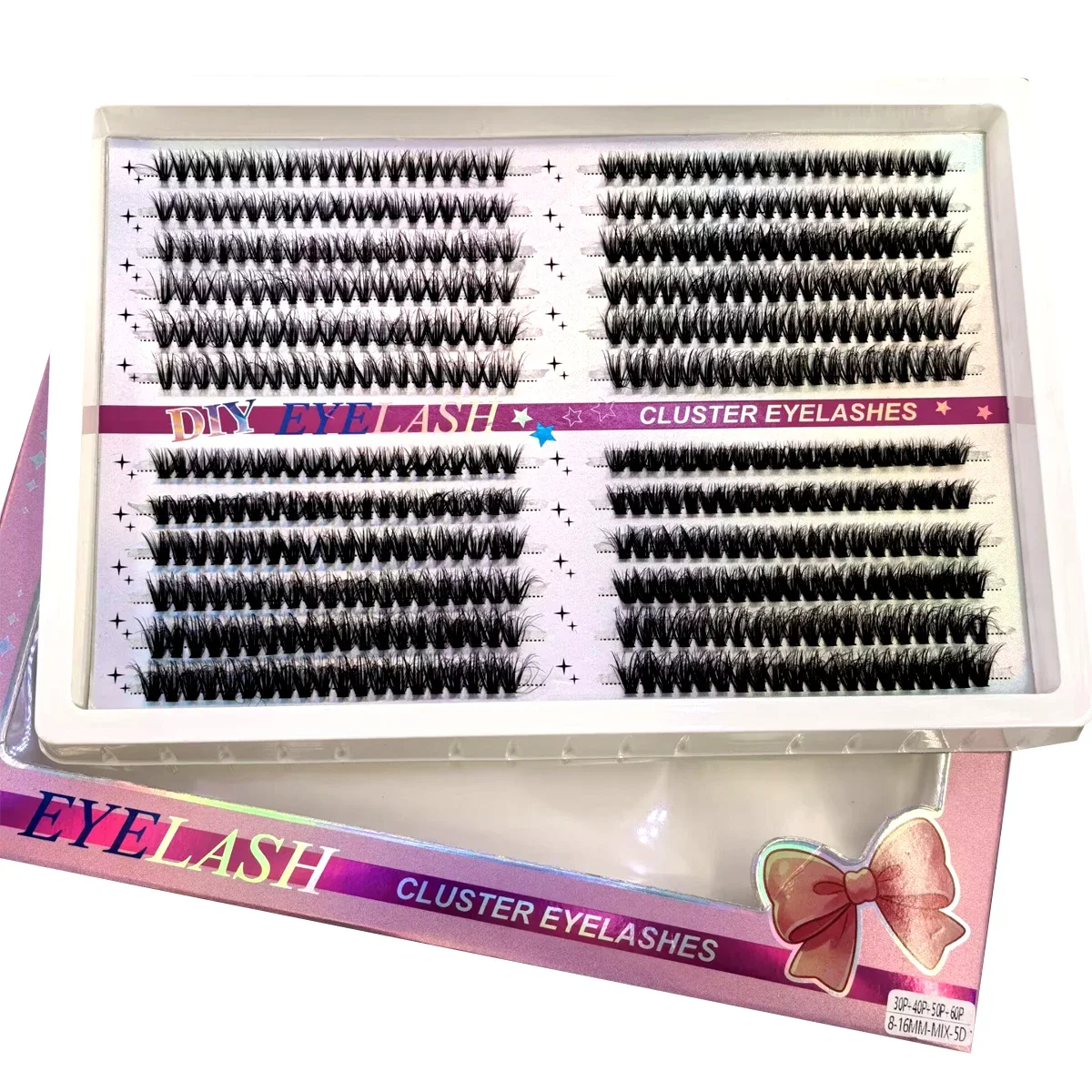 HBZGTLAD 24rows Mix Fluffy Individual Lashes Clusters Extensions False Eyelash DIY at Home Cluster Makeup Eyelash Tools