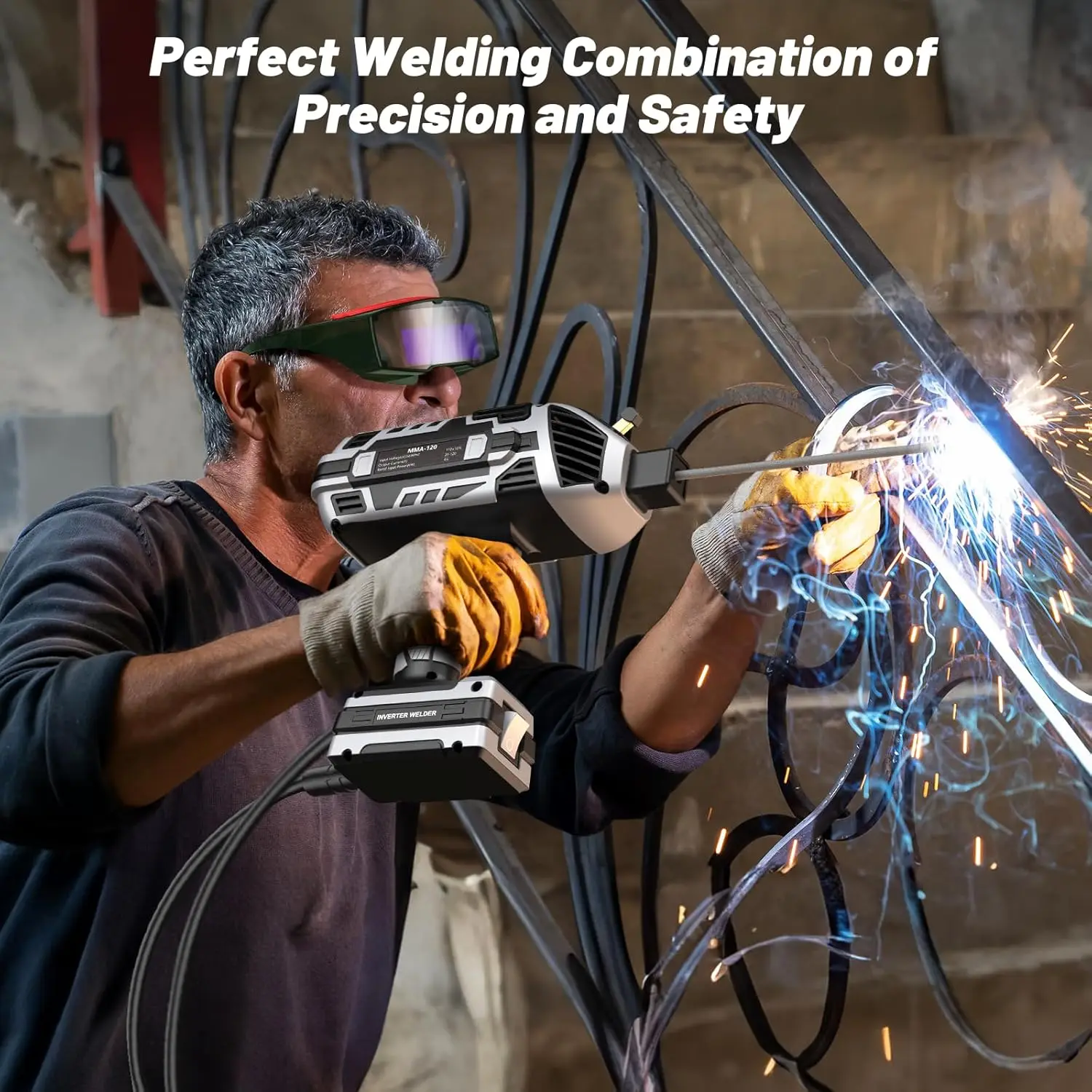 

Portable Welding Machine 110V with Auto Darkening Goggles: Handheld IGBT Inverter ARC Welder Gun Stick Welder 6 Variable Current