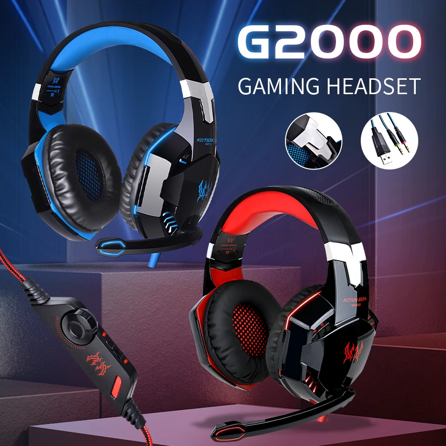

G2000 Игровые гарнитуры Большие наушники со световым микрофоном Стереонаушники с глубокими басами для ПК Компьютер Геймер Ноутбук PS4 Новый X-BOX