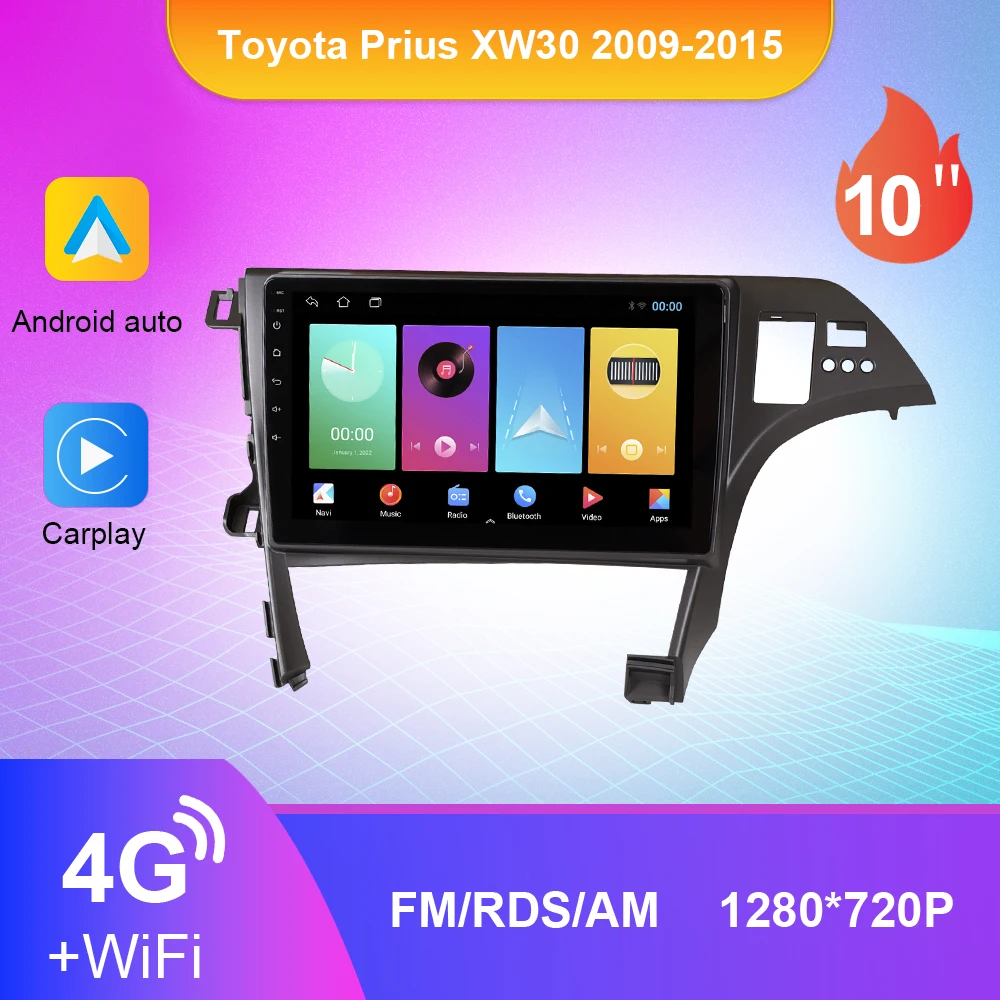 راديو السيارة الاندورويد Carplay لتويوتا بريوس XW30 2009-2015 السيارات مشغل وسائط متعددة نظام تحديد المواقع DSP الملاحة Autoradio 2Din لا DVD