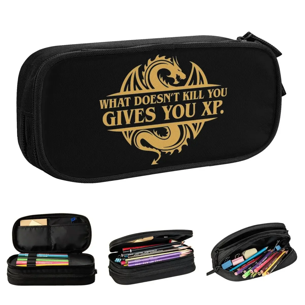 

What Doesn't Kill You Gives You Pencil Case Dungeon Dragon Pen Box Bags Kids Big Capacity School Supplies Zipper Pencilcases