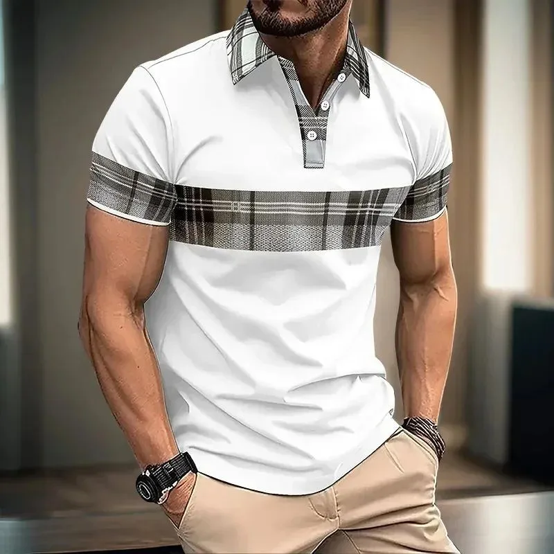 

The 2025 summer new men's short-sleeved POLO shirt features a casual fashionable and breathable 3D striped pattern print