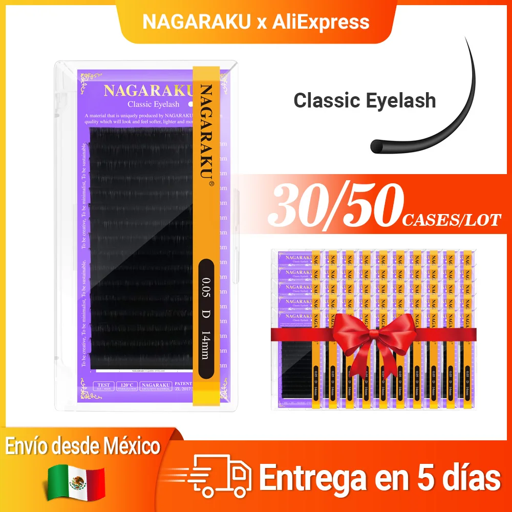 NAGARAKU Envío Rápido 30/50 estuches Pestañas Clásicas de Visón 16 Filas Pestañas Individuales Envío Premium desde México