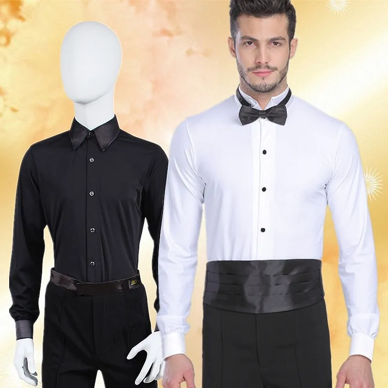 Adulte danse latine irt hommes danse moderne une pièce longue Sve arp col valse danse haut Fitn vêtements de sport