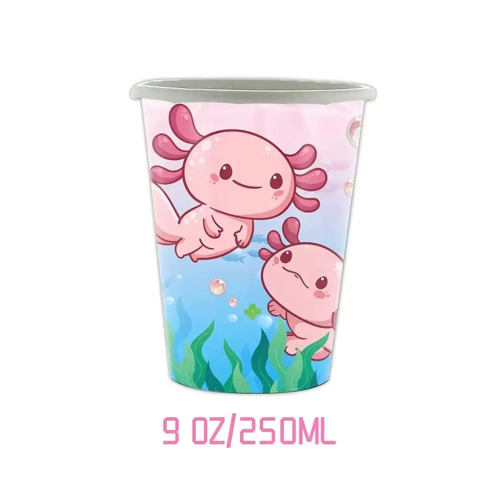 Rosa Salamander Geburtstagsparty-Zubehör Cartoon Axolotl Teller Becher Banner Luftballons für Kinderparty-Geschenke Babyparty Fotobox – Detail 2