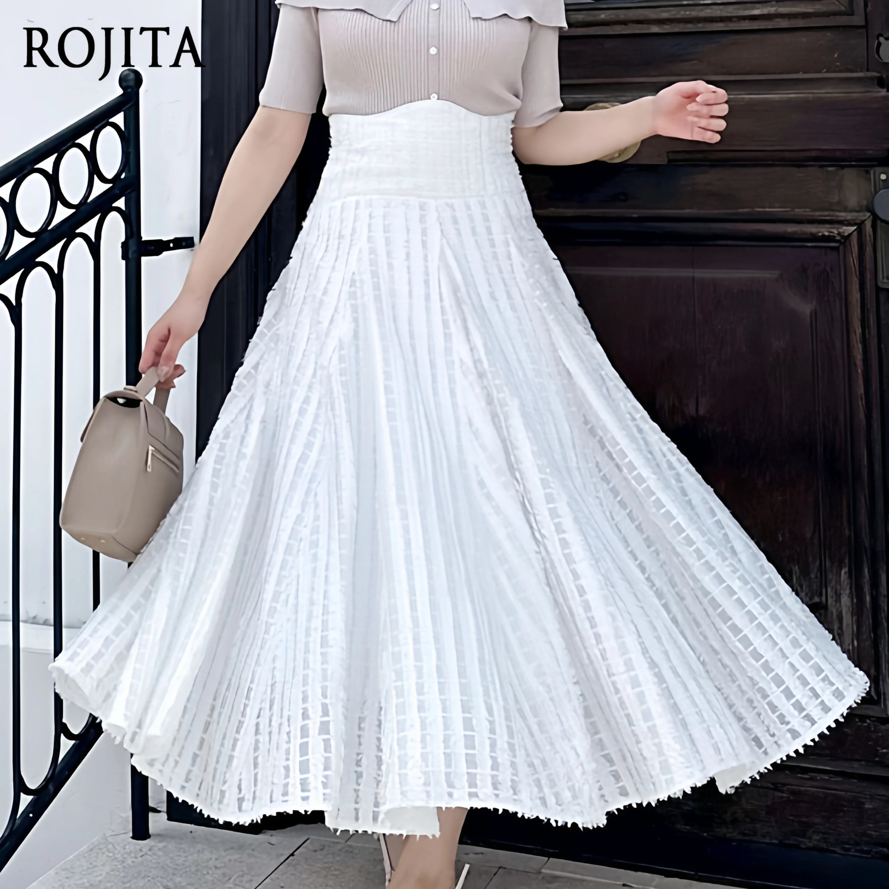 

Retro Silver Thread Shiny Velvet Skirt Women Japanese Style Heavy Craft High Waist Long Skirt Hepburn Style Flared White Skirt