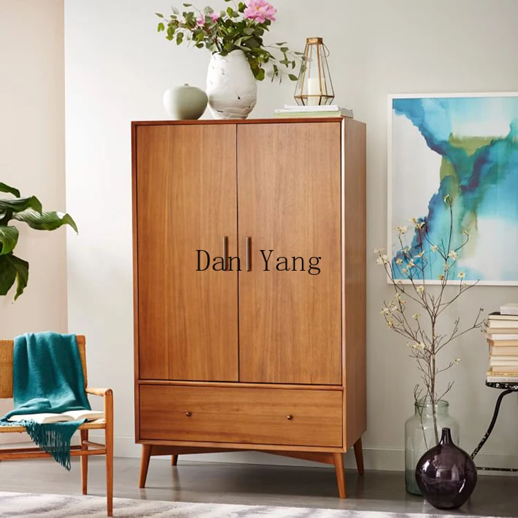 LAB new Chinese Mediterranean style walnut color bedroom double door storage wardrobe