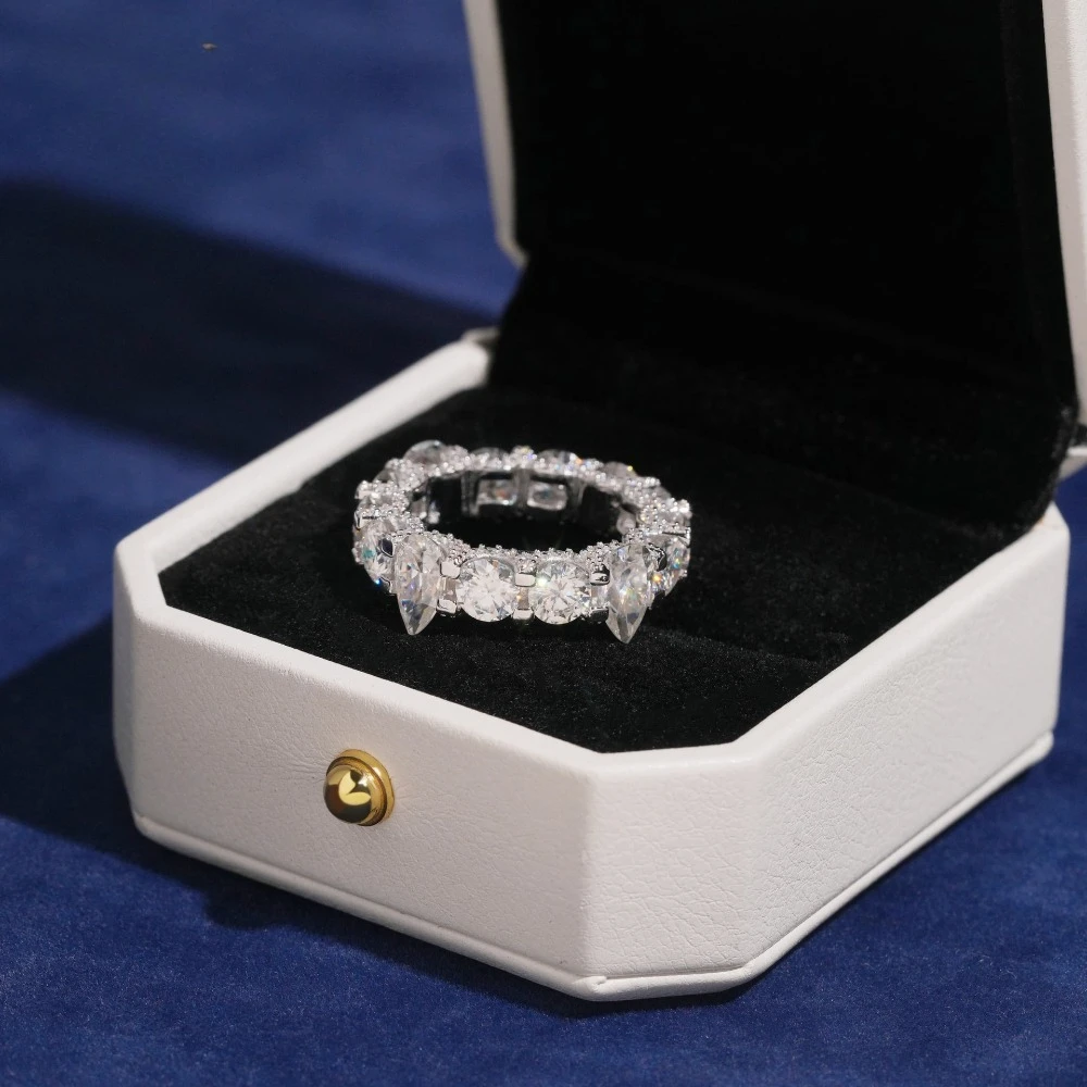 Hip Hop Iced Moissanite Eternity Band Wedding Ring for Men Women S925 Silver Pear Round Shaped Moissanite Stackable Band Gift