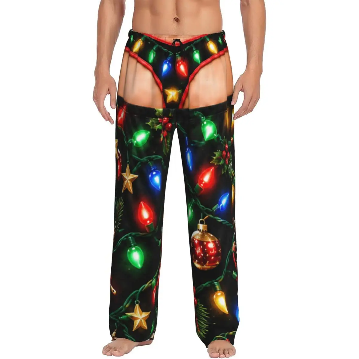 Merry Christmas Santa Claus Snowman Mens Pajama Pants Stretch Comfy Lounge Pants Sleep Bottoms with Pockets