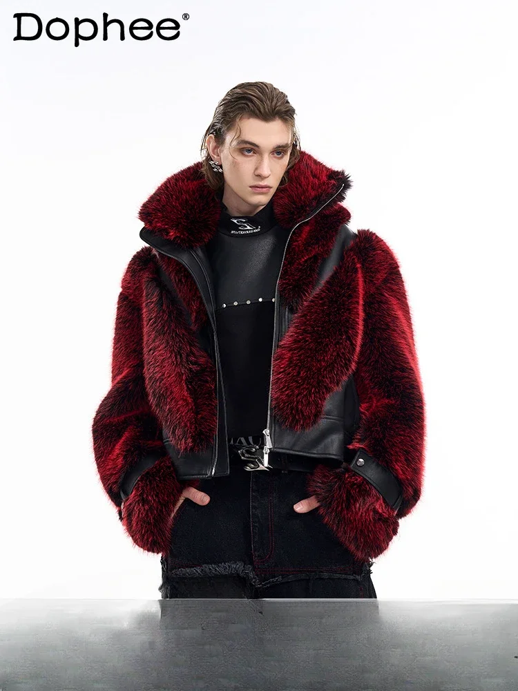 

High-end Short Fur Jackets Men's 2024 Autumn Winter Light Luxury Plush Imitation Mink Fur Trendy Male Long Sleeve Zipper Tops