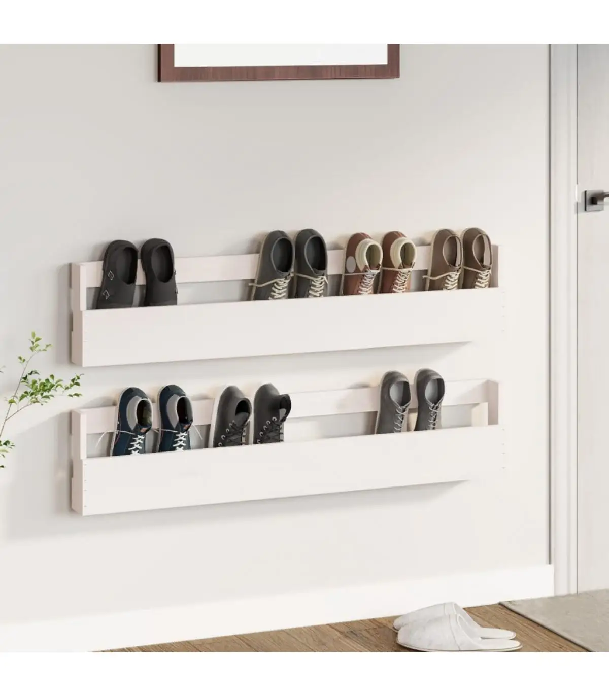 Shoemakers and shoe organizers shelves Wall shoes 2 Pcts white pine wood 110x9x23cm