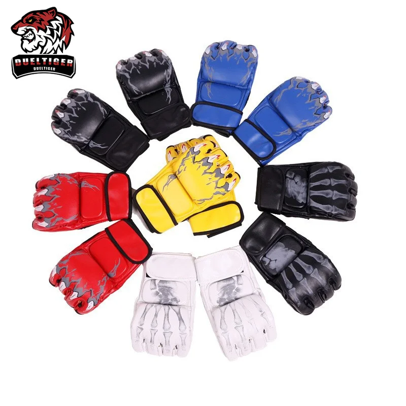 Boxing Gloves Muay Thai Fighting Gloves Professional Boxing Gloves PU Leather Half Fingers Mittens Fighting Training Gloves