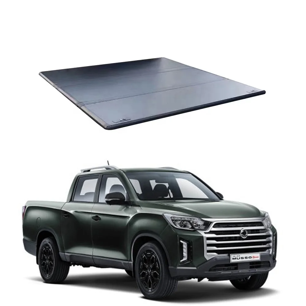 custom waterproof pickup truck auto parts no drill installation aluminum Hard Tri-fold Tonneau Cover For Ssangyong-MUSSO