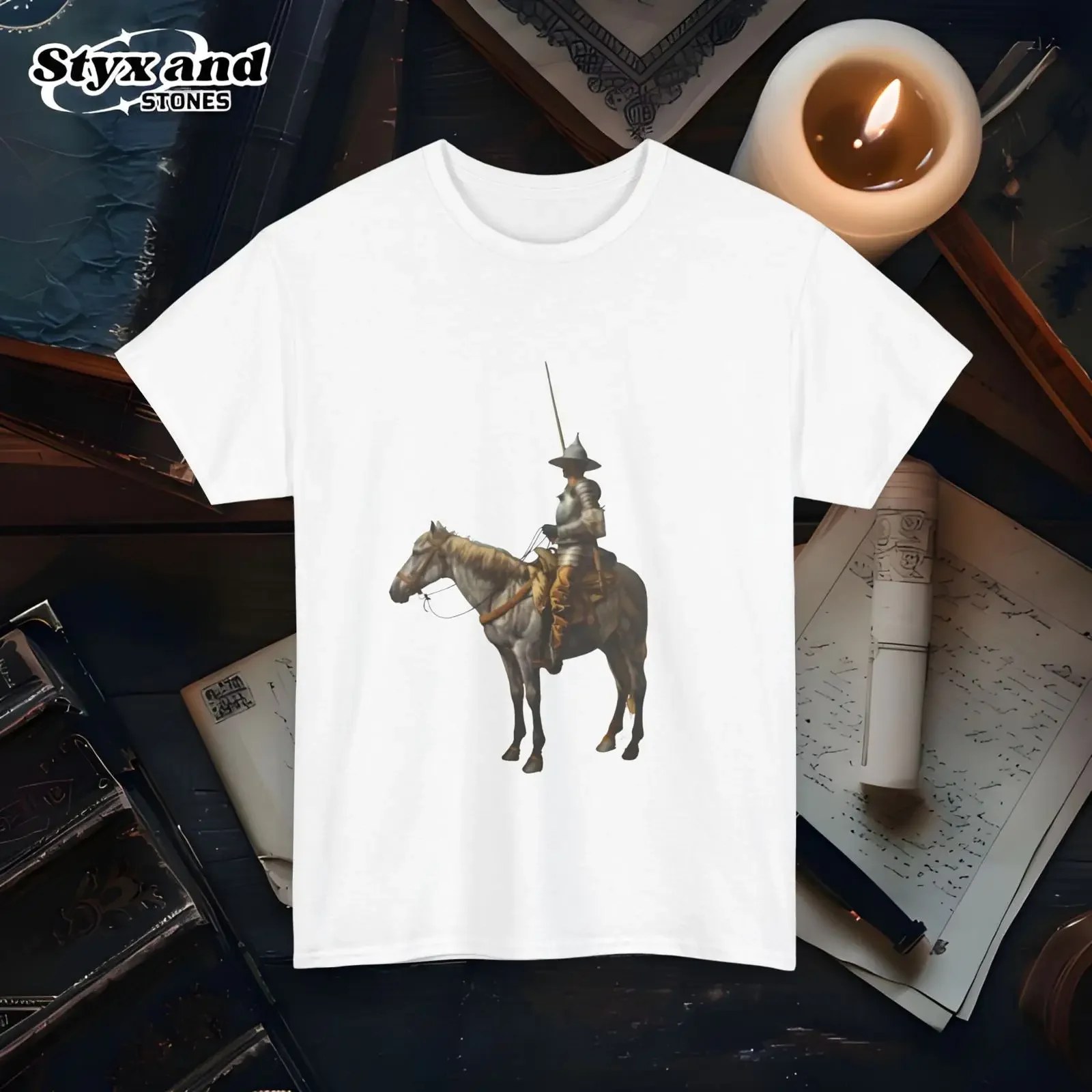 Vintage Don Quixote Spanischer Ritter Pferd T-Shirt Klassisches Cervantes-Literatur-Literaturkunst für Buchliebhaber Vintage-Waschung