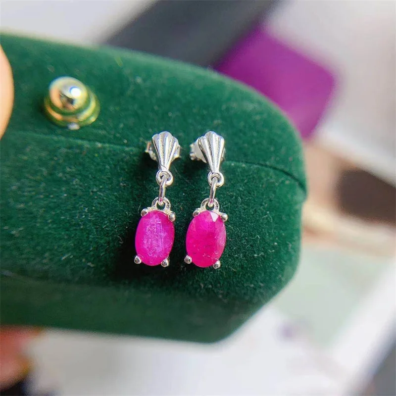Real Burmese Ruby Drop Earrings 925 Sterling Silver Gorgous Fine Jewelry Gift Wedding Female Women Female with Certificate