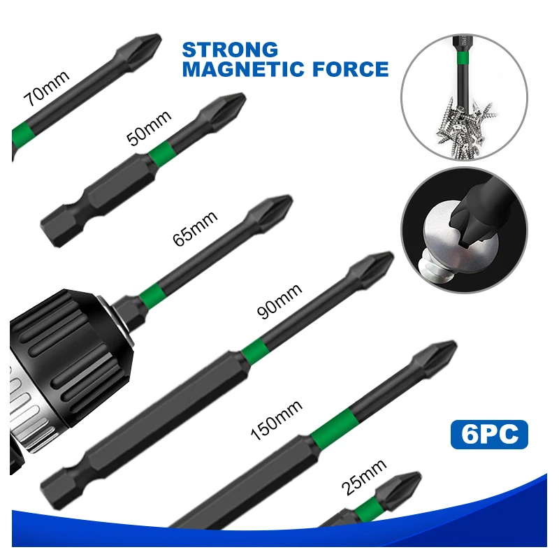 Screw Electric Screwdriver Set 25 50 65 70 90 150mm Impact Strong Magnetic Batch Head Cross High Hardness Hand Drill Bit