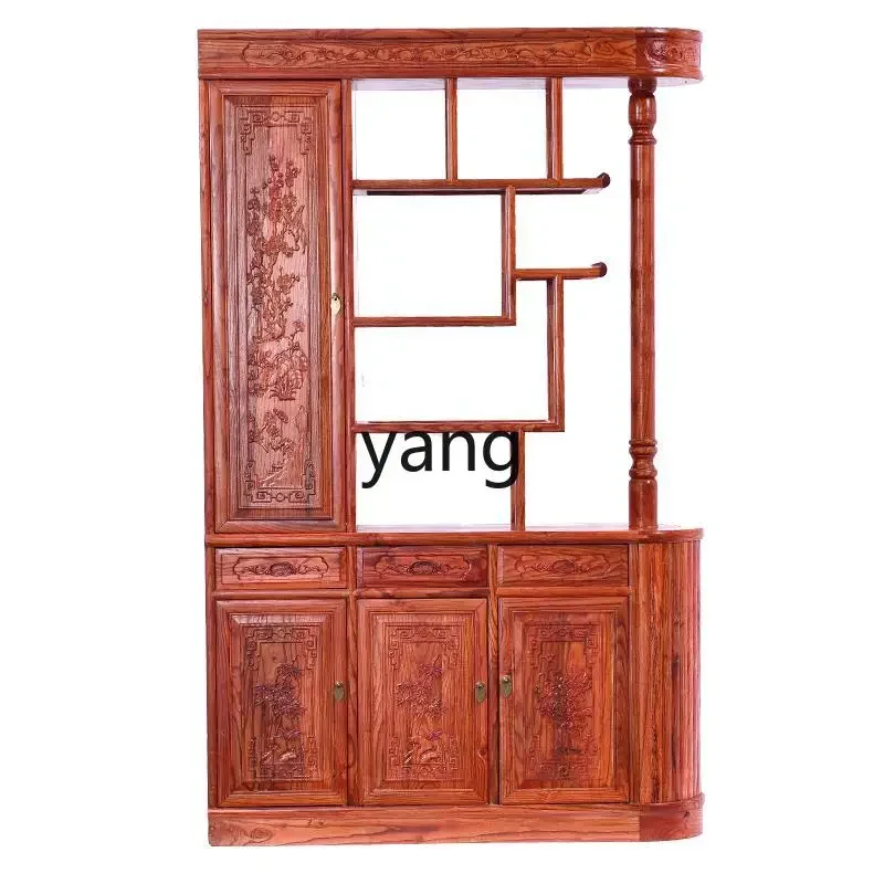 

LH solid wood Chinese-style foyer partition double-sided screen cabinet carved shoe cabinet living room wine cabinet