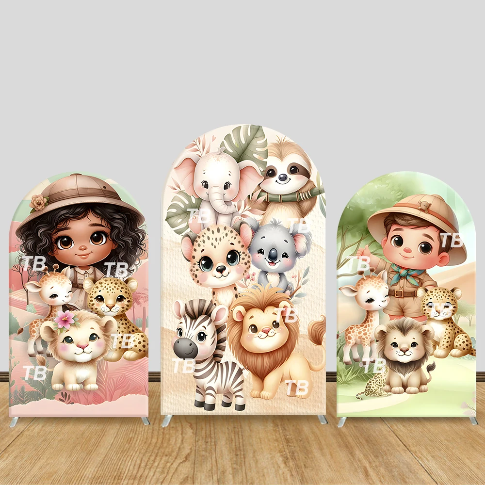 

Cute Jungle Animal Explorer Arch Backdrop Cover Safari Kids Theme Party Decor Photo Booth Background Supplies